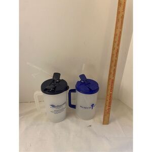 2 Thermo mugs with straw 30-34 Oz Hospital logo lot